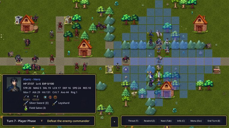 Named heroes positioned on the tactical grid in Verlicia Saga