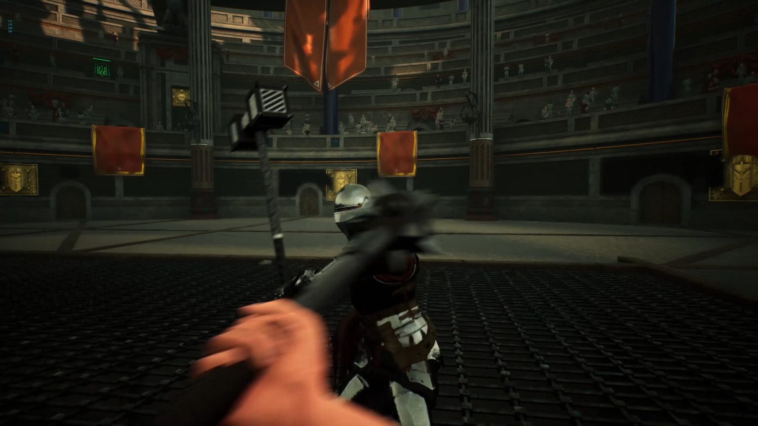 First-person sword fight against an undead foe in Grey Prince