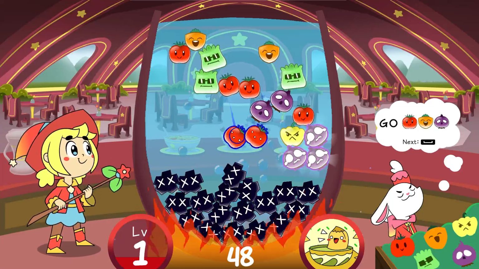 Ingredients bouncing around a magical pot in Witchpop