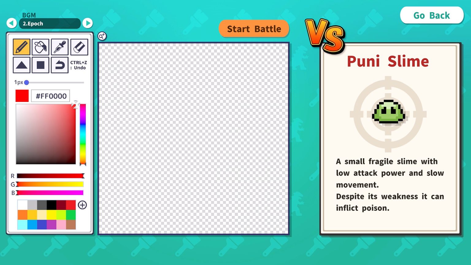 Pixel creatures facing each other in AI Pixel Battle