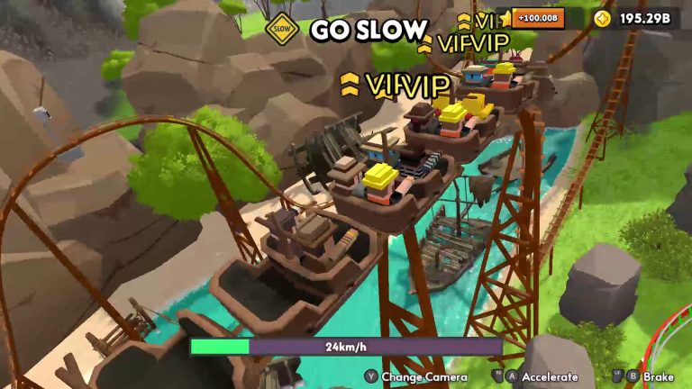 Colorful roller coaster crossing the island in Cozy Coasters