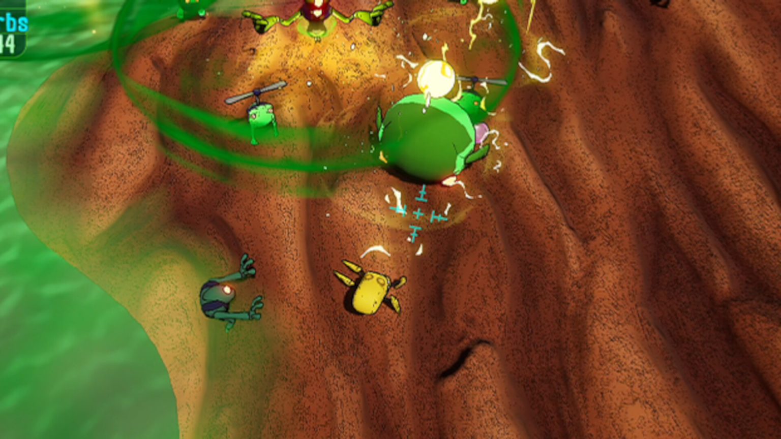 Players fighting mutant frogs in Squirterzz