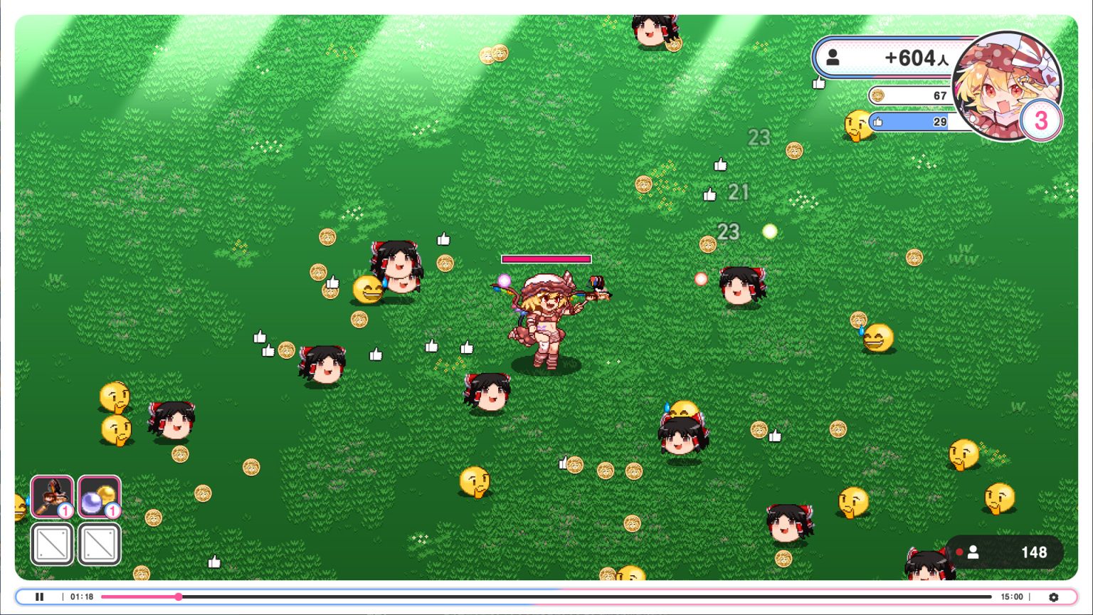 Flan fighting a crowd of enemies in Internet Survivor Survivors