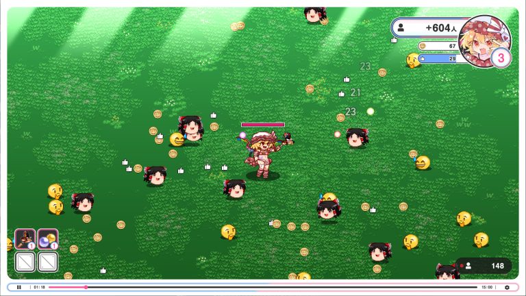 Flan fighting a crowd of enemies in Internet Survivor Survivors