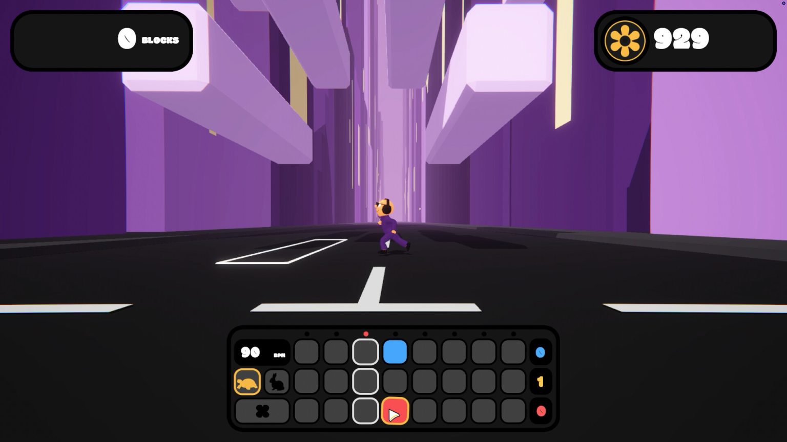 Character climbing colorful music platforms in UPBEAT