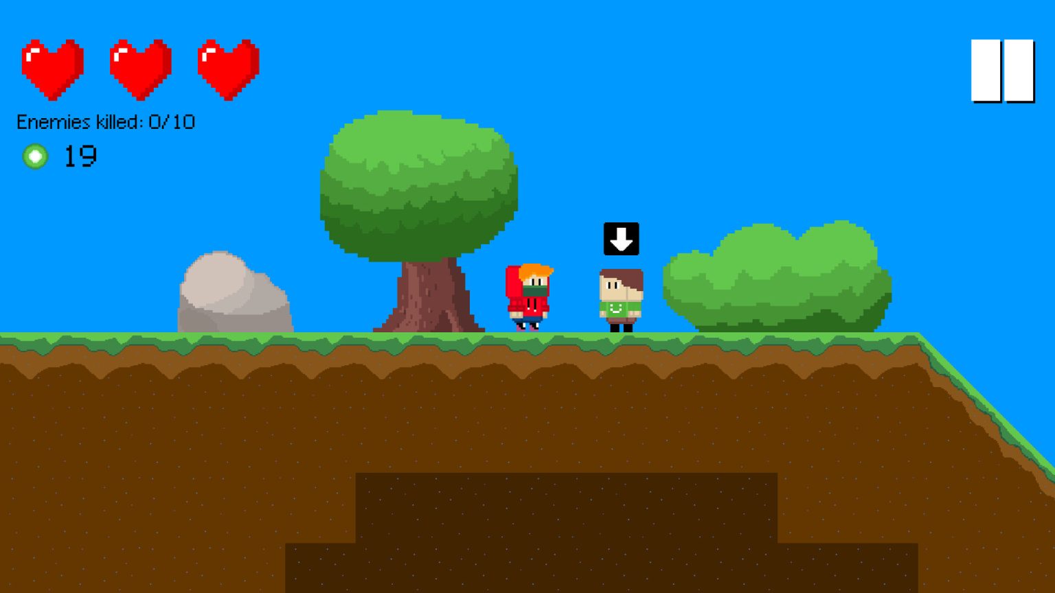 Pixel hero fighting robots in Big Adventure