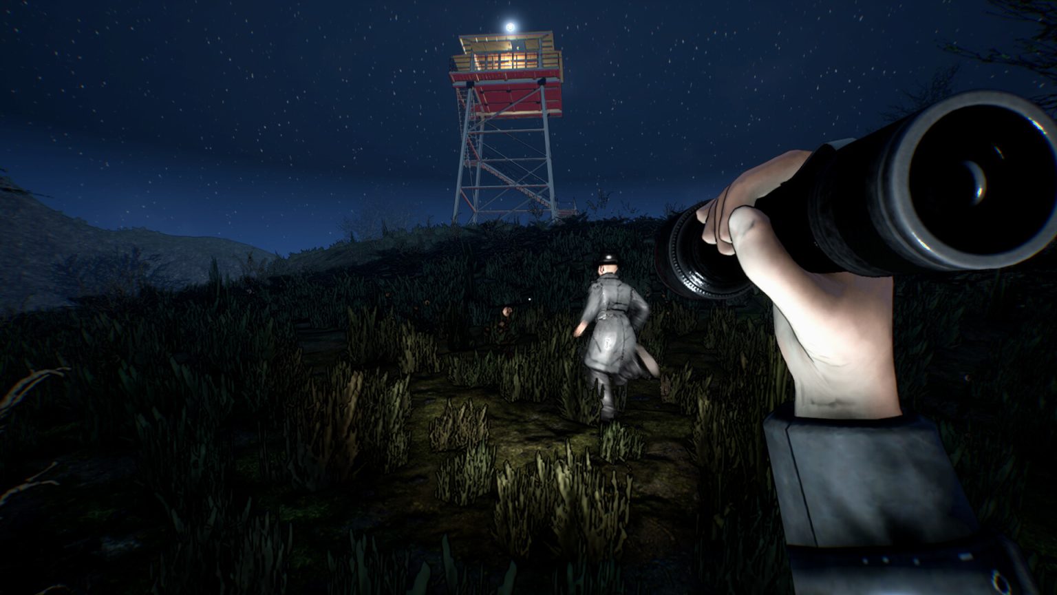 Operatives exploring a dark procedural bunker in Peace Dice