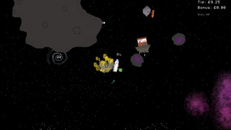 Two chain-linked spacecraft flying in 5hit Rocket