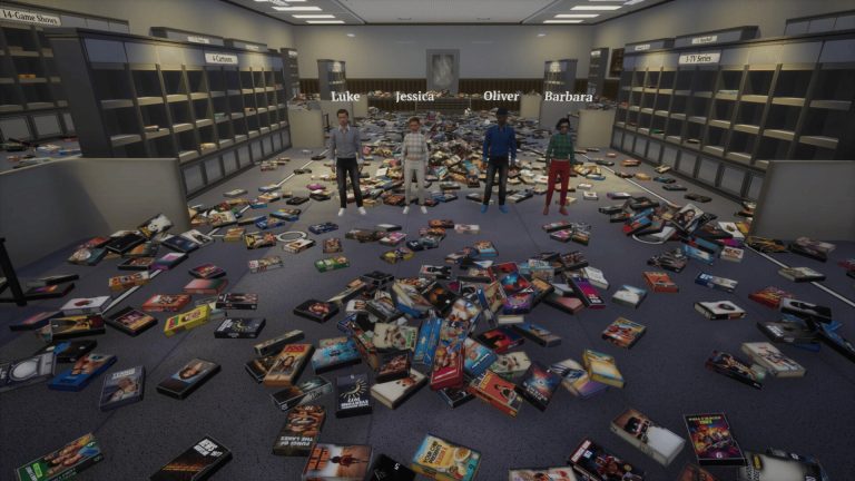 Players shelving videotapes in TV Archive Tidy Up Together