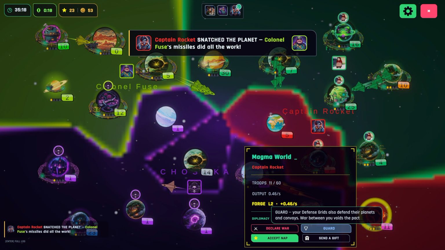 Fleets moving between planets in Fleetfall Galaxy Domination