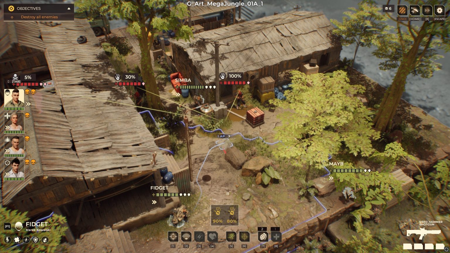 Mercenary squad taking cover in the turn-based game Warhounds