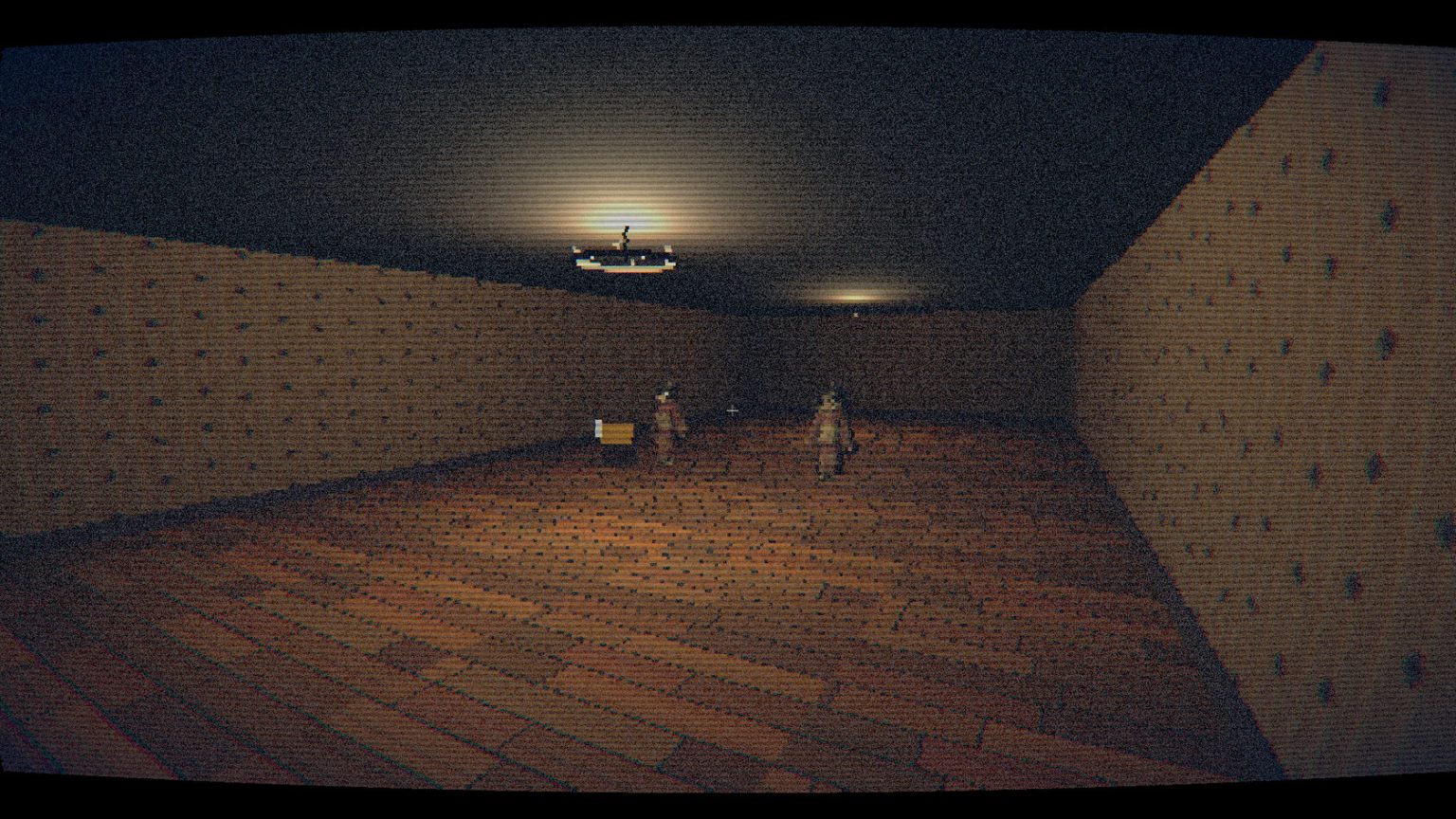 Porcelain figure stalking a dark room in GLANCED