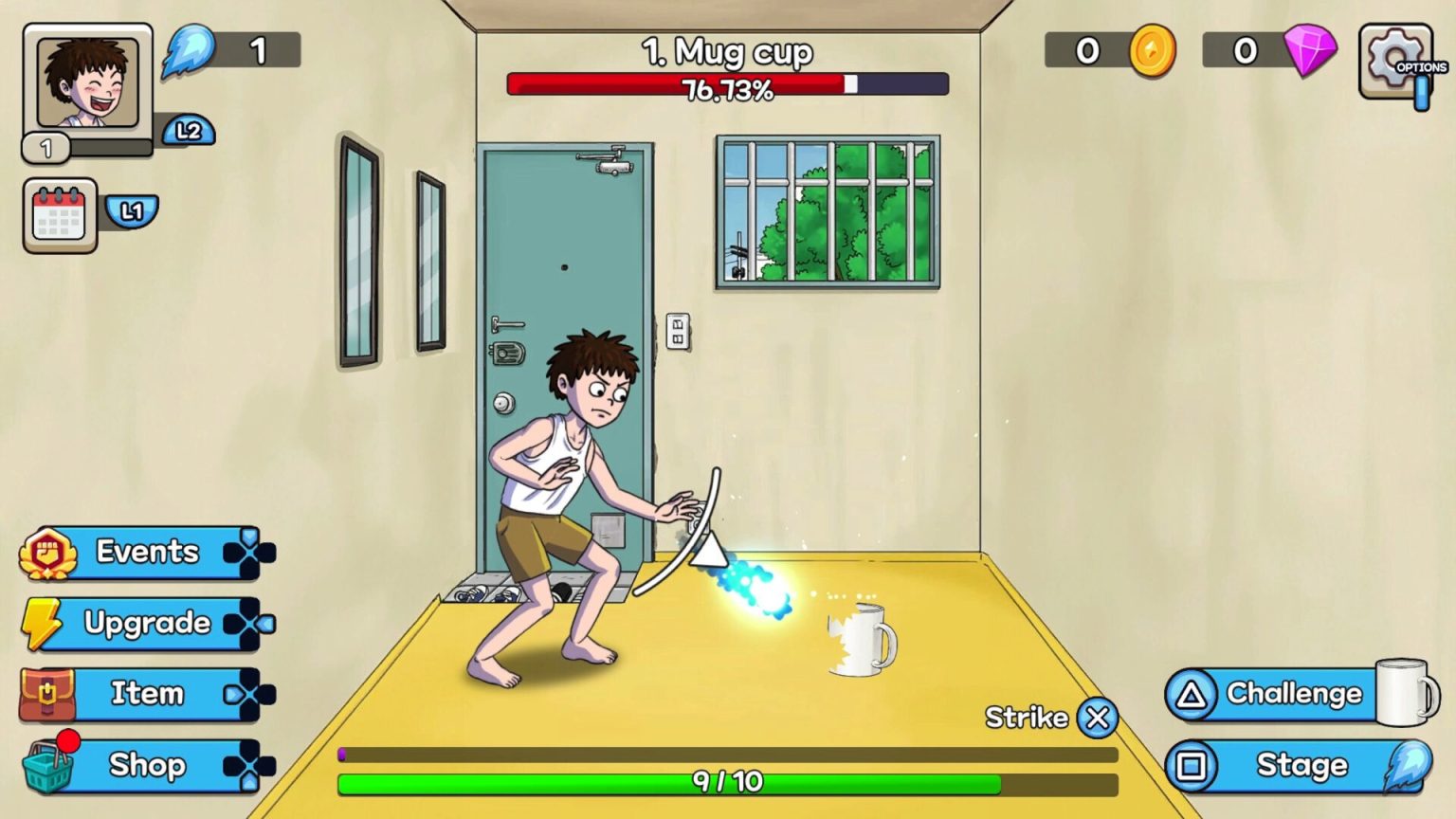 Character launching a fireball through breakable targets